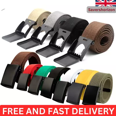 Men Women Unisex Cotton Canvas Fabric Webbing Black Buckle Belt Army • £7.99