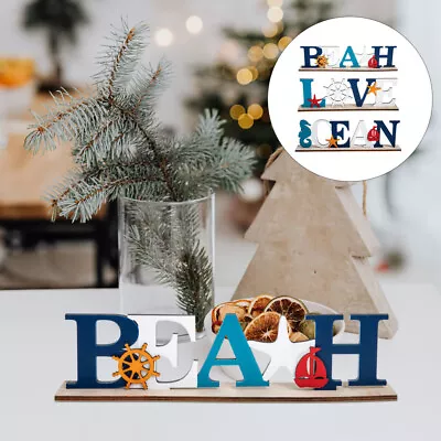 Beach Wooden Ocean Word Table Centerpiece Nautical Decoration • £12.79