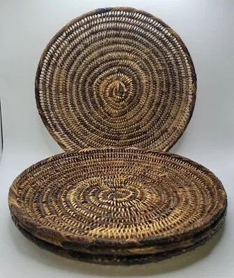 S/4 Woven Wicker Rattan Round Plates/Trays/Wall Art • 12  Vintage  • $18