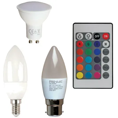 E14 B22 4W RGBW LED Candle Bulb RGB Remote Edison Screw Bayonet GU10 Lights • £10.69