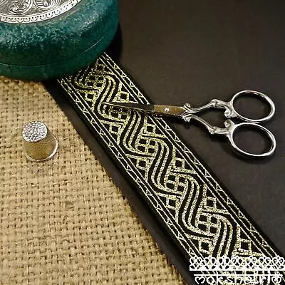 £2.20 • Buy Indian Metallic Gold Check Waves Geometric Ethnic Jacquard Ribbon MA102