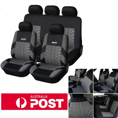 $37.31 • Buy 5-Seat Full Set Car Auto Seat Cover Washable Polyester Black/Gray Front + Rear