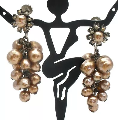 Miriam Haskell Baroque Pearl Earrings Clip On Brown Pearl Beads Signed Vintage • $199