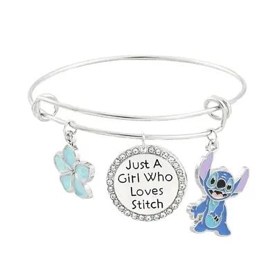 Lilo And Stitch Bracelet Charm  Just A Girl Who Loves Stitch  Flower Blue • £4.97