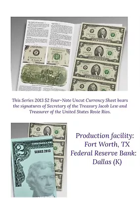 $2: Four-Note Sheet - Special Edition! New! Two Dollar Bill Four Note Sheet • $75