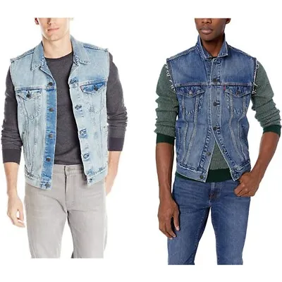 Levi's Men's Regular Fit Button Up Cut Off Denim Trucker Vest • $58.39