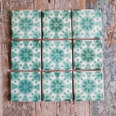 9 X  Ceramic Mexican Tiles Lace Verde -  SMALL SIZE 5 X 5 Cms • £5.85