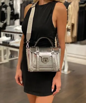 Michael Kors Manhattan Medium Contrast Trim Leather Satchel Silver • $108