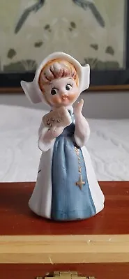 Vintage Childlike Nun Figurine With White And Blue Habit Bible And Rosary 4  T • $9