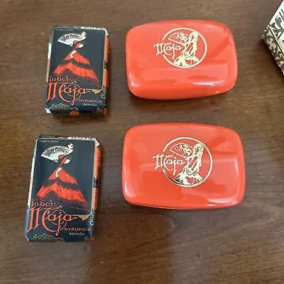 Vintage Set Of Two Jabon By Maja Mini Cologne Soap In Orange Plastic Container • $15.75