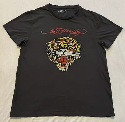Ed Hardy Women’s Sz L T-Shirt Tiger Tattoo Art Illustration Graphic Rhinestone • £24.29