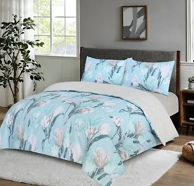 £13.99 • Buy Reversible Duvet Cover 4 Pcs Bedding Set Single Double King Size + Fitted Sheet