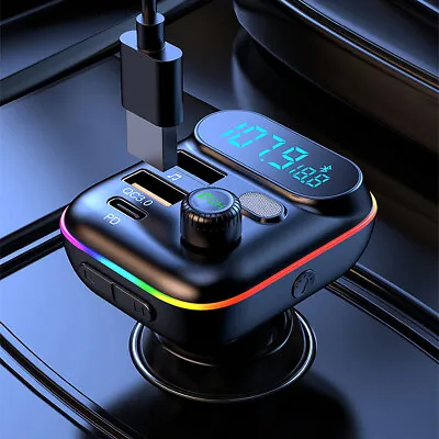 Wireless Bluetooth Car Kit FM Transmitter USB+PD Charger Audio MP3 Music Player • £13.99