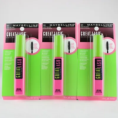 Maybelline Great Lash Mascara Classic Volume Brush 101 Very Black Lot 3 • $13.49