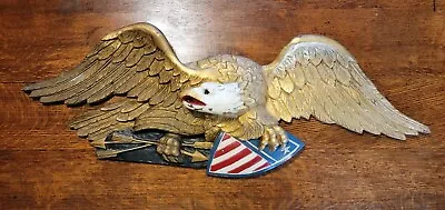 Antique Heavy Large Gilt Cast Metal American Eagle In Flight Arrows Shield 40.5L • $167.88