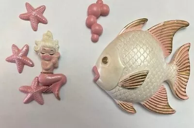 Vintage Miller Studio Fish With Mermaid Starfish & Bubbles Wall Plaque • $85