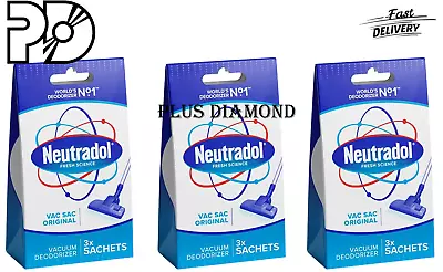 3 X Neutradol Original Vac Sac Deodorizer Sachets Vacuum Hoover Air Freshener • £6.99