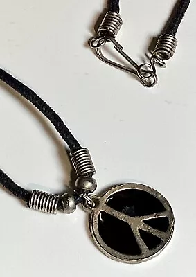 Vintage Black & Silver Peace Sign Pendant Necklace • $0.99