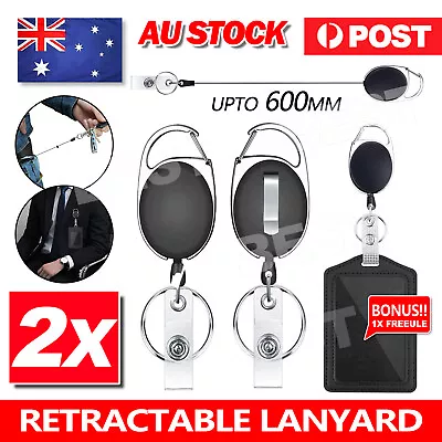 2x Retractable Id Badge Lanyard Opal Card Holder Business Security Pass Keyring • $6.35