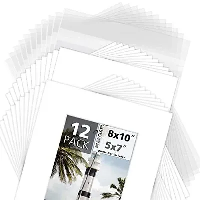 12 Pack White Picture Mats Frame Mattes For Pictures Backing Boards Clear Bags • $19.99
