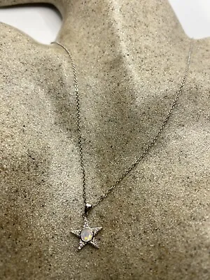 Vintage Fire Opal Star Necklace Deco 925 Sterling Silver • $68