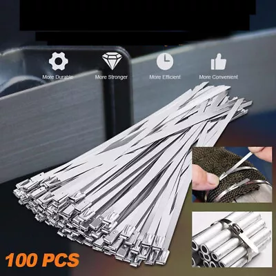 100x Heavy Duty Cable Zip Ties 304 Stainless Steel Self-locking Cable Zip Wraps • £7.95