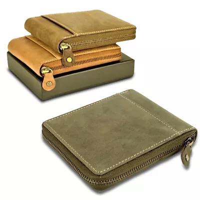 Genuine 100% Leather Wallet RFID Blocking Credit ID Card Holder Zip Closure UK • £7.99