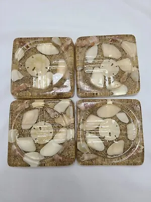 $12 • Buy Sand And Shell Lucite Coasters Set Of 4 Beach Coastal