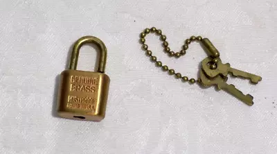 Old Miniature Brass Lock With Keys 1 1/8  Tall X 3/4  Wide Free Shipping • $40