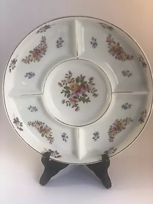 Hand Painted Mikori Ware Large Divided Round Dish Vintage Flowers Made In Japan • $10.80