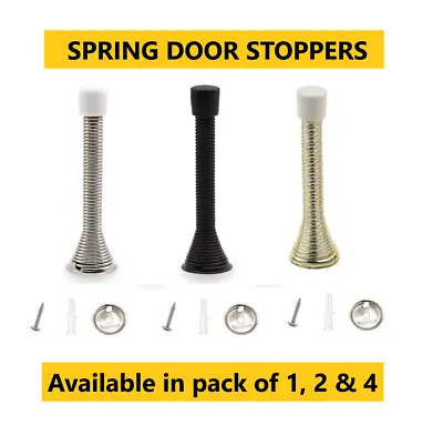 Chrome Black Spring Door Stops Silver Metal Black Wall Buffer Brass Wall Stopper • £3.69