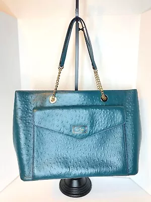Kate Spade Large Leather Tote Emerald Forest A La Vita Ostrich Halsey • $80