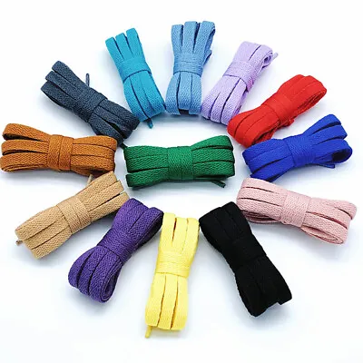 Pair Flat Coloured Shoe Laces Short Long Kids Adult Trainer 8mm Wide Boot Tie • £2.59