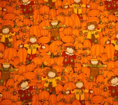 Autumn Quilt Fabric 1  7/8 Yard Packed Pumpkins Scarecrow Debbie Mumm Cotton Vtg • $15.94