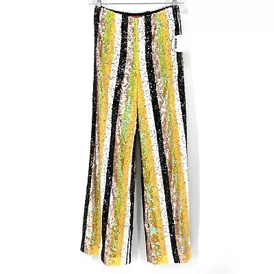 $107.99 • Buy STAUD Stage Pants Buttercup Multicolor Sequin Striped Wide Flare Leg 2 Small NWT