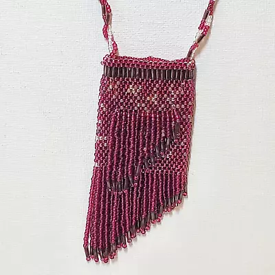 Seed Bead Pink Magenta Coin Purse Medicine Bag Chapstick Trinket Pouch Necklace • $32