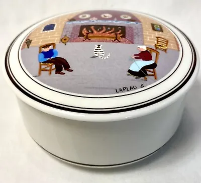 Villeroy & Boch 4  Fireplace Cat Porcelain Trinket Box Dish Naif Signed LAPLAU 5 • $6.28