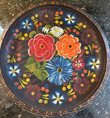 Colorful Hand Painted Vintage Wood Folk Art Mexican Batea Tole Tray Bowl 17” • $35
