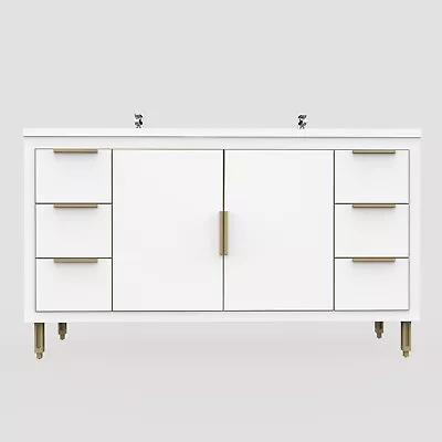 60  Freestanding Bathroom Vanity Double Sink Storage Cabinet Soft Doors Drawers • $2310.01