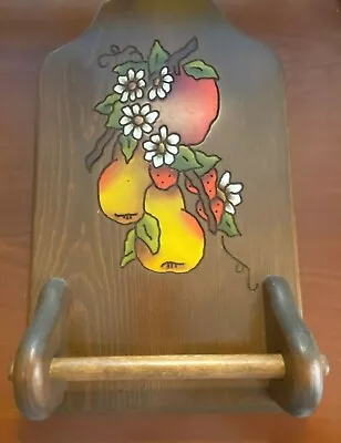 Vintage WOODWORM Carving 70's Kitchen Towel Holder Daisy Apple Pear Strawberry • $60.15