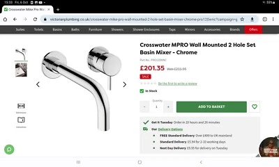 Wall Mounted 2 Hole Basin Mixer Set  Crosswater  PRO120WNC • £120