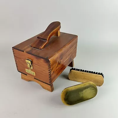 Vintage Griffin Shinemaster Shoe Shine Box Brushes Pedestal Cedar & Oak Dovetail • $26.60