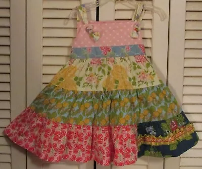 Matilda Jane Good Hart Knot Sundress Perry Inn Rose Peach Tulip Girls Sash Sz 2 • $25.34