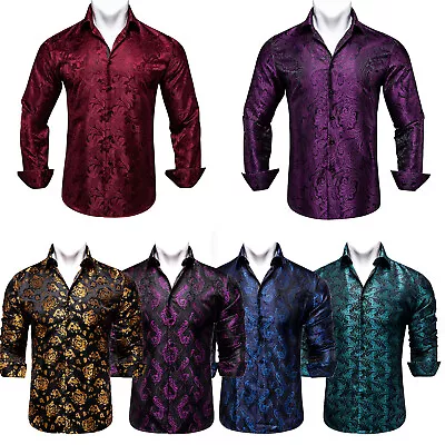 Mens Shirt Long Sleeve Tops Casual Button-Down Shirts Black Paisley Formal Tops • £19.99