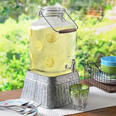 Clear 2 Gallon Glass Beverage Dispenser With Glass Clamp Lid • $15.75