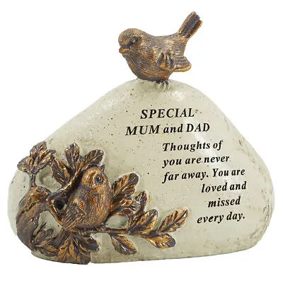 Special Mum And Dad Robin Bird Memorial Graveside Stone Plaque Ornament • £16.95