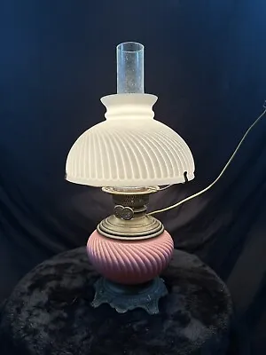Antique Pink & White Electrified Rayo Oil Lamp By P&A Duplex 1897 19 1/2” H • $77.40