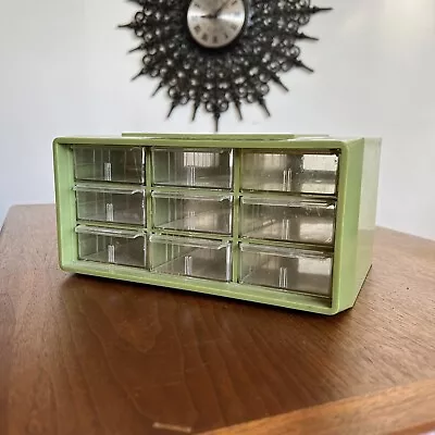 ✨Vintage 1970s Olive Green Small Parts Drawers Industrial Parts Bin Storage • $25