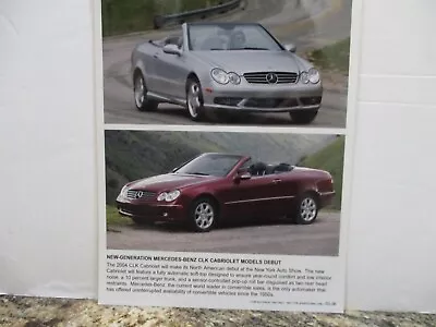 2004 Mercedes-benz Clk Cabriolet New-gen Debut Press Release & Photo Original • $7.95