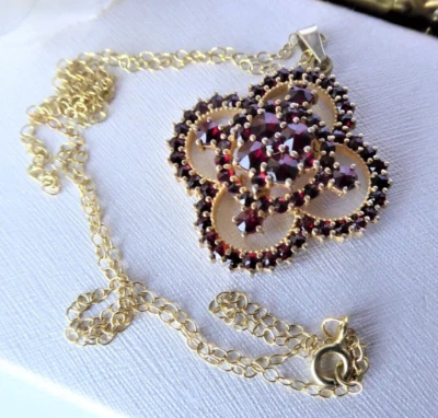 £59 • Buy A Lovely Vintage Czech 900 Sterling Silver Gold Gilt G2 Bohemian Garnet Necklace